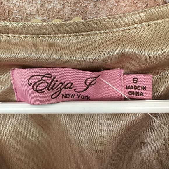 NWT Eliza J Gold Sequin Cocktail Draped Neck Party Dress Size 6 - Picture 5 of 12